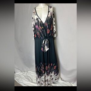 LILY BY FIRMIANA SIZE 3XL MAXI DRESS W BELT CROSS FRONT MULTICOLORED